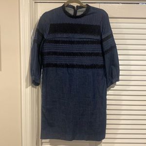 Denim Dress with Black lace Detail